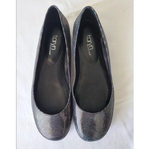 Taryn By Taryn Rose Silver Glitter Ballet Flats women 6.5  Slip On Comfort Shoes